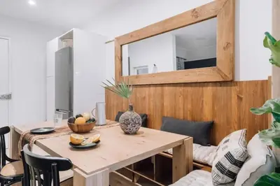 a kitchen with gray cabinets and a stove at Kananga - 3 bedroom in Gracia in Barcelona