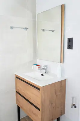 a bathroom with a sink and a mirror at Monturiol Apartaments in Barcelona