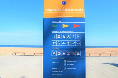 a sign in front of the beach at Best refuge in Barcelona in Sant Adria de Besos
