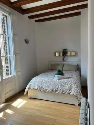 a bedroom with a bed in a white room at Habitacion Privada en APARTAMENTO COMPARTIDO in Barcelona