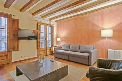 a living room with a couch and a coffee table at Alcam Sombrerers in Barcelona