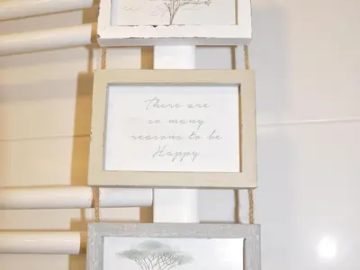 three framed photos of trees on a wall at Casa familiar luminosa con piscina, cerca de la playa y parques, ideal para 6 personas en Cubelles - ES-332-5 in Cubelles
