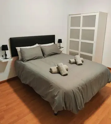 a bedroom with a large bed with two pillows on it at Apart Granollers Centre in Granollers