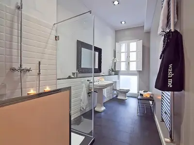 a bathroom with a shower and a sink and a toilet at Flateli Universitat in Barcelona