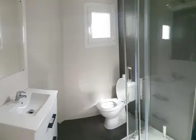 a bathroom with a toilet and a sink and a shower at Apartment 3 minutes from the beach and train station on foot in Canet de Mar