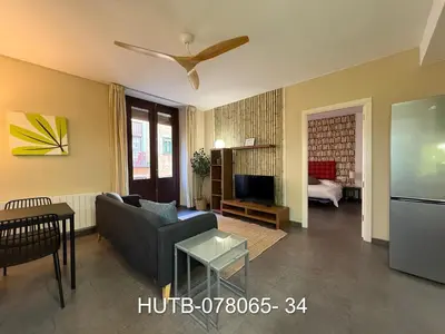 a living room with a couch and a tv at Palau de la música 5 in Barcelona