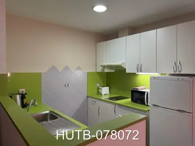 a kitchen with green and white cabinets and a sink at Palau de la música 12 in Barcelona