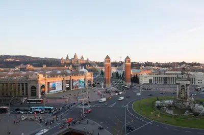an aerial view of a city with a street at Bonito apartamento cerca de Plaza España in Barcelona