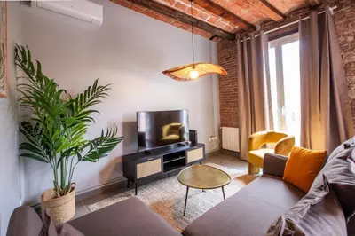 a living room with a couch and a tv at 43MAL1000-Nice&Bright 2BR flat next to Sagrada Familia in Barcelona