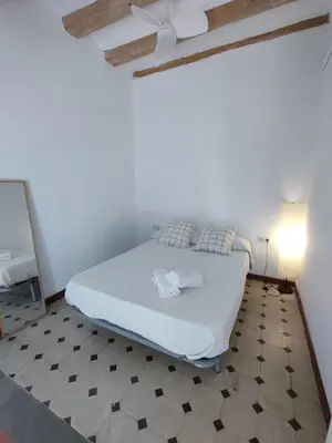 a bedroom with a white bed and a mirror at Canonge Rodó Apartments in Barcelona