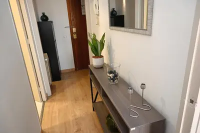a hallway with a table with a potted plant on it at Homenfun Barcelona Alfonso X in Barcelona