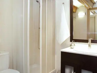a bathroom with a shower and a toilet and a sink at Apartamento Céntrico en Edificio Histórico con Encanto para Familias, Hasta 5 Personas - ES-341-1 in Barcelona