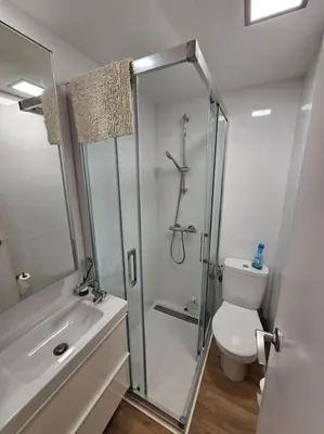 a bathroom with a shower and a toilet and a sink at Apartamento Bonavista in Vilassar de Mar