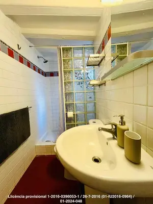 a bathroom with a white sink and a window at Encanto Gótico Histórico Cerca de Las Ramblas in Barcelona