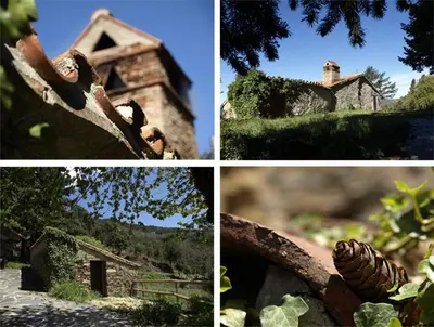 four different pictures of a house and a building at Ca l'Agnès in Montseny