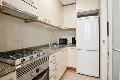 a kitchen with a white refrigerator and a sink at Encantador piso en el centro in Barcelona