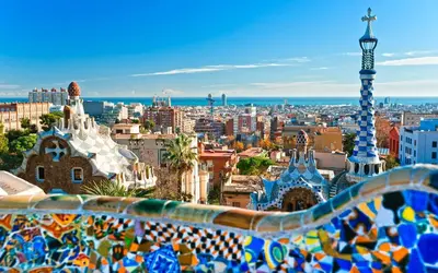 a view of a city with a street light at Lets Holidays Apartment Sea Views in Barcelona in Barcelona