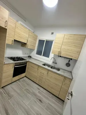 a kitchen with wooden cabinets and a sink at Habitacion Sagrada Familia in Barcelona