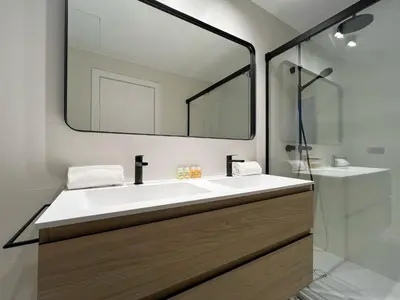 a bathroom with a white sink and a mirror at Stay U-nique Apartment Castanyer in Barcelona