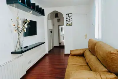 a living room with a couch and a television at Plaza España - Central and quiet 2BR for couples, families and events in Barcelona