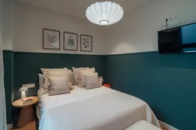 a bedroom with a large bed and a television at Casa Seda in Barcelona