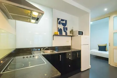 a kitchen with a sink and a stove top oven at Dana - Enjoy Apartments Rocafort in Barcelona