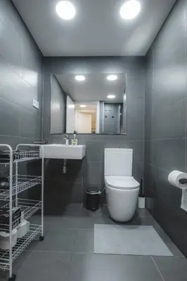 a bathroom with a toilet and a sink and a mirror at Chic Poble Nou Loft Terrace & Close to The Beach in Barcelona