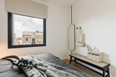 a home office with a desk and a computer at Serrat - 1 bedroom and office in Poblenou in Barcelona