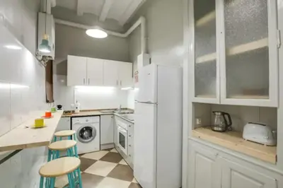 a kitchen with a white refrigerator and a washing machine at Passeig Sant Joan in Barcelona