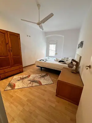 a bedroom with a bed and a ceiling fan at Relax Holiday Home in Vallromanas