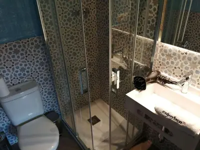 a bathroom with a shower and a toilet and a sink at Barceloneta Mar Street - BM11 in Barcelona