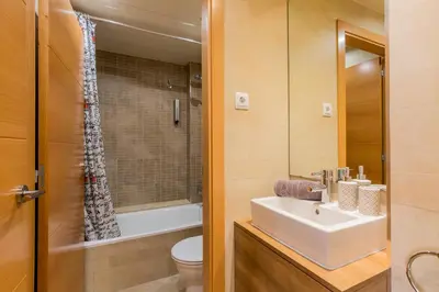 a bathroom with a sink and a toilet and a shower at Matarolux28 in Mataró