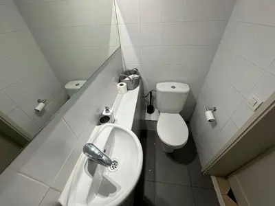 a small bathroom with a toilet and a sink at Habitaciones Roger in Barcelona