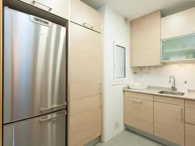 a kitchen with a stainless steel refrigerator and a sink at RentBCN Rambla Catalunya Apartment in Barcelona