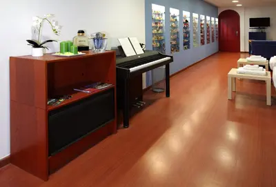 a room with a piano next to a shelf with aventory at Apartamento Granollers in Granollers