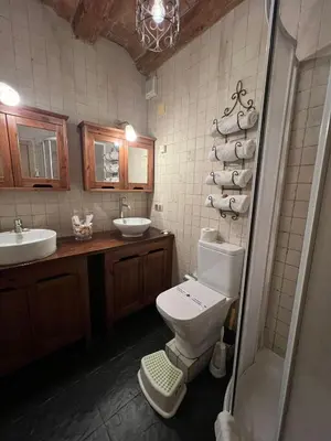 a bathroom with a toilet and a sink at Flat with 2 rooms and private terrace min 32 days in Barcelona