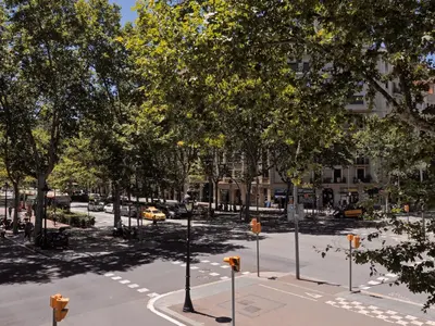 an empty city street with trees and a road at Barcelona Central Park II in Barcelona