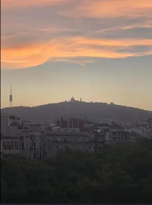 a view of a city with buildings and trees at Unique central home with large terrace & pool in Barcelona