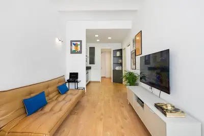 a living room with a couch and a tv at Sants Station Base 500Mb Wi-Fi AC in Barcelona