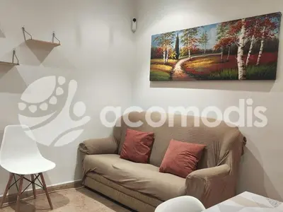 a living room with a couch and a painting on the wall at Passatge Concepcio in Hospitalet de Llobregat