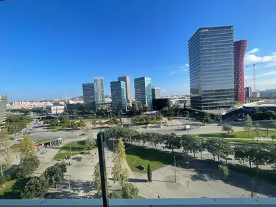 a view of a city with tall buildings at Piso luminoso en Hospitalet de Llobregat in Barcelona