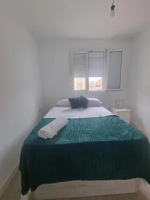 a bedroom with a large bed with a green blanket at 1 Habitación Matrimonial Privada con baño incluido in Barcelona