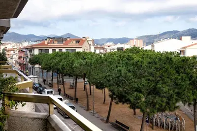 a view of a street with trees and buildings at Perfect Apartment near the beach and Barcelona in Pineda de Mar
