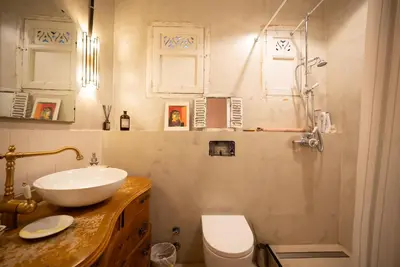 a bathroom with a sink and a toilet at Stylish Retreat in Catalonia in Barcelona