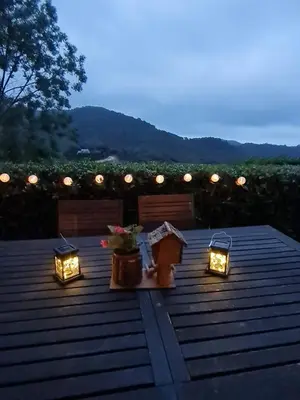 a group of lights sitting on top of a roof at Villa cascada in Sant Cebrià de Vallalta