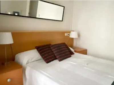 a bedroom with a bed with two pillows and a mirror at Piso Riera in Barcelona