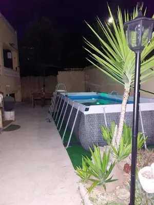 a palm tree next to a pool at night at Casa del Campo in Els Hostalets