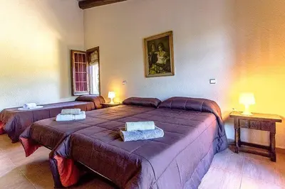 a bedroom with two large beds in a room at Casa Rural CAN PANXA in Sant Pere de Vilamajor