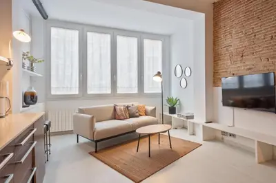 a living room with a couch and a tv at Alcam Gracia in Barcelona