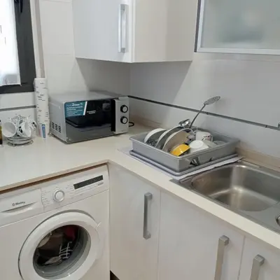 a kitchen with a washing machine and a sink at Apartamento Castellet1 in San Vicente de Castellet